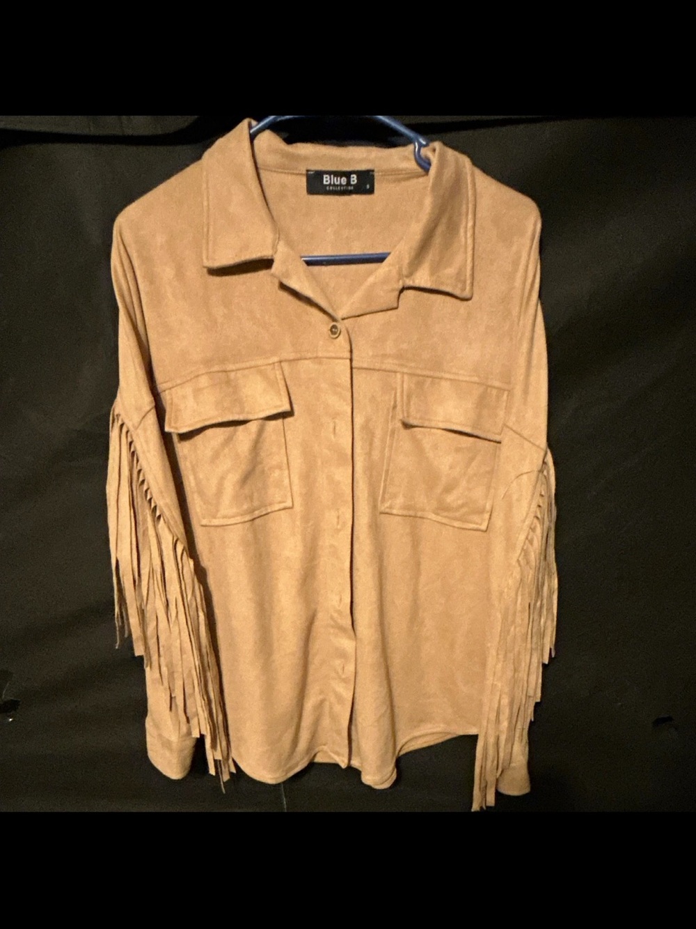 Blue B Faux Suede Fringe Jacket - Tan